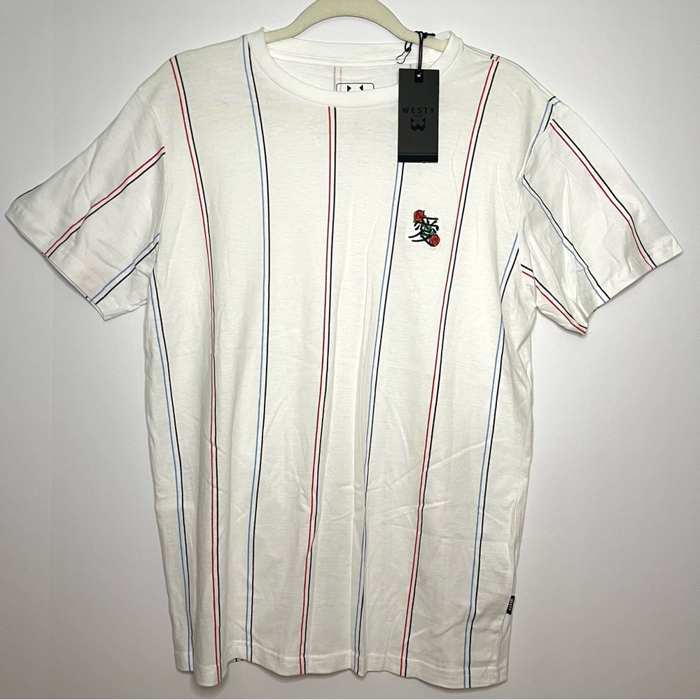 Men’s Westy, White, Striped, 100% Cotton, T-Shirt.